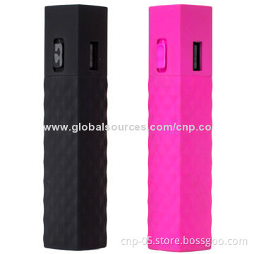 Lipstick Portable Chargers with Rubber Oil Finish, 2,200mAh, Flashlight and Power Indicator